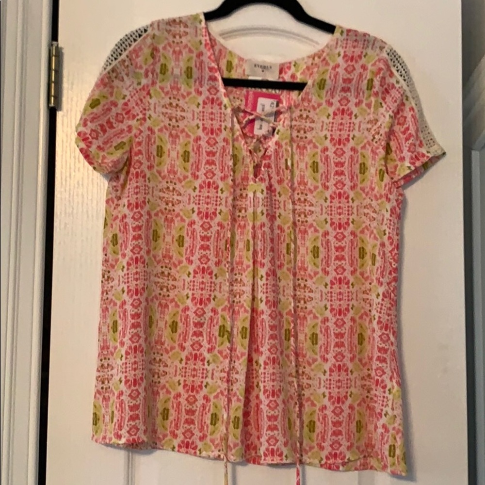 Everly pink and yellow lace up top